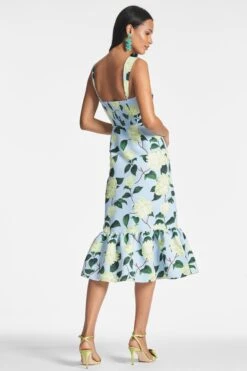 Laura Dress - Sky Citrine Peonies -Cheap The Simply Dress Store LAURADRESS SKYCITRINEFLORAL BACK