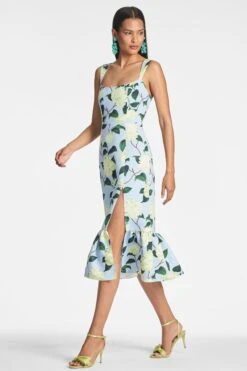 Laura Dress - Sky Citrine Peonies -Cheap The Simply Dress Store LAURADRESS SKYCITRINEFLORAL SIDE2