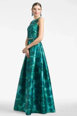 Ava Skirt - Emerald Watercolor Floral -Cheap The Simply Dress Store LEXIETOP AVASKIRT EMERALDWATERCOLORFLORAL SIDE scaled