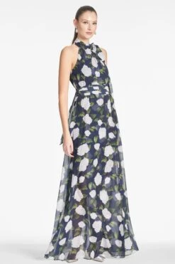 Selena Gown - Navy/Ivory Moonlit Garden -Cheap The Simply Dress Store SELENAGOWN NAVYIVORYMOONLITGARDEN SIDE